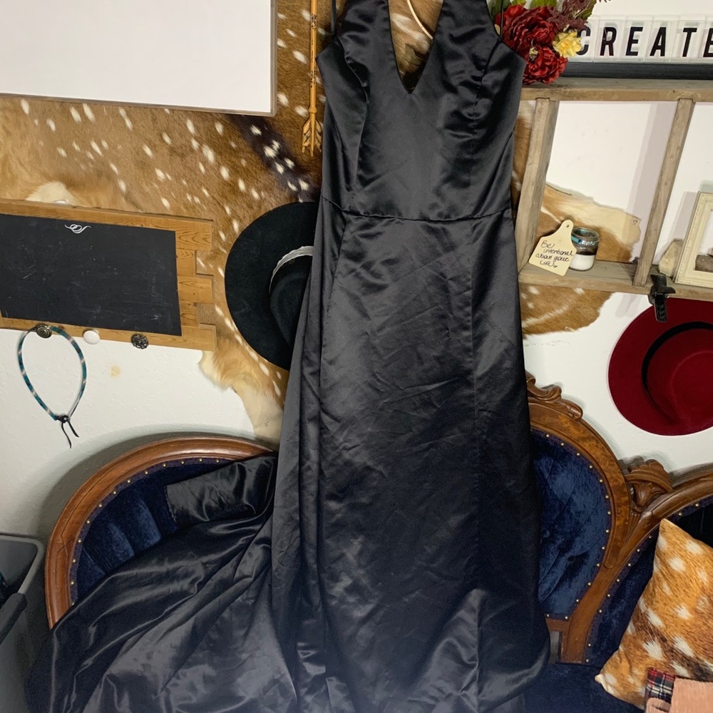 Black satin halter dress